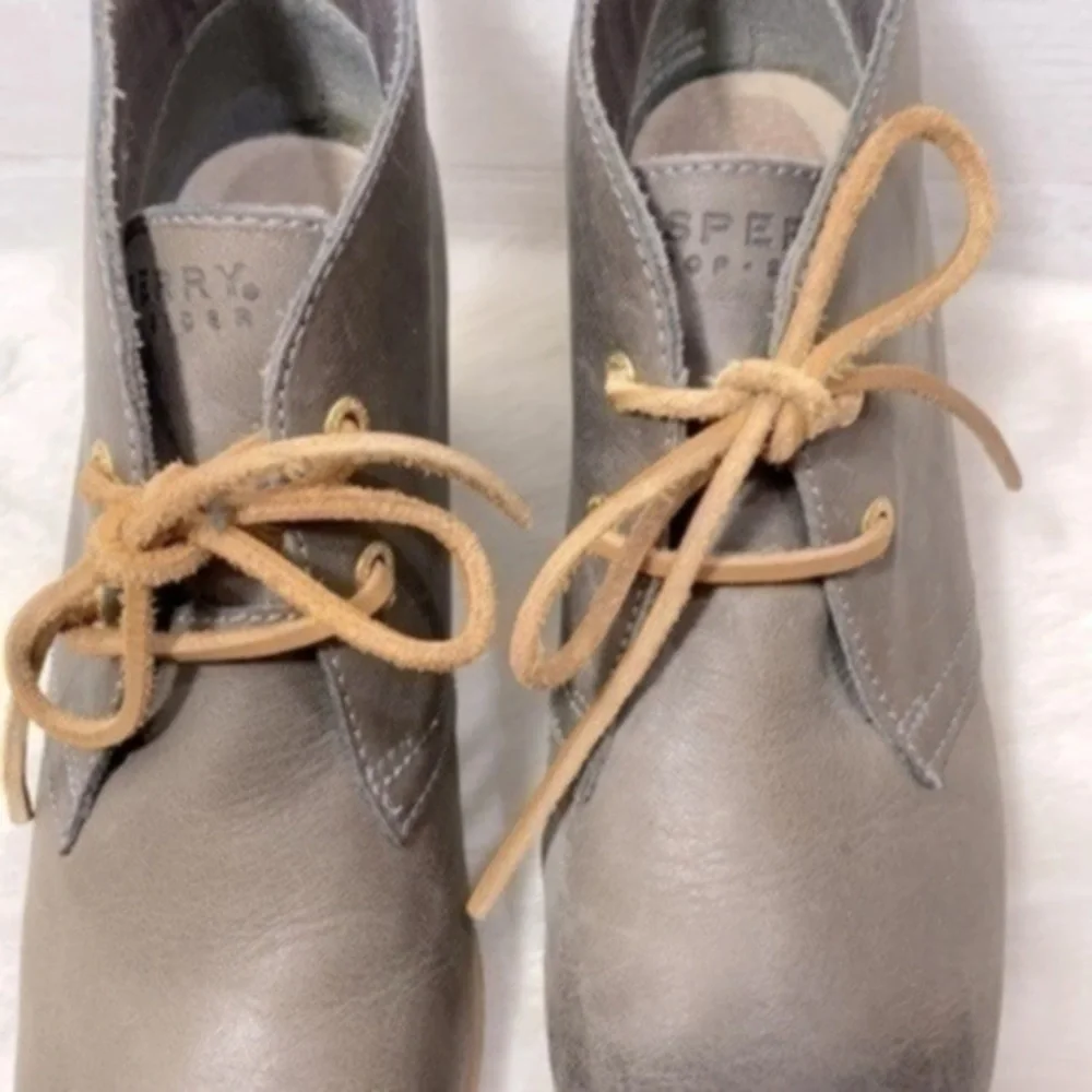 Sperry Women's Harlow Burnished Leather Wedge Bootie Size 7.5M Color GRAPHITE